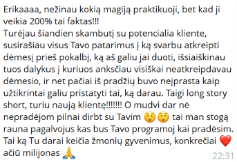 Klientės atsiliepimas apie darbą su Erika Karta
