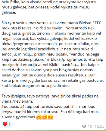 Klientės atsiliepimas apie darbą su Erika Karta