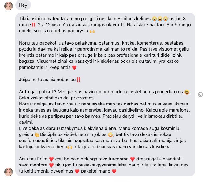 Klientės atsiliepimas apie darbą su Erika Karta