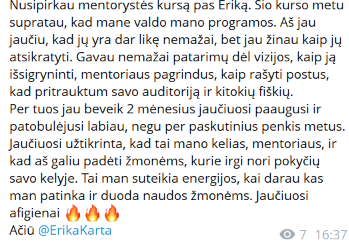 Atsiliepimas apie individualią mentorystę su Erika Karta
